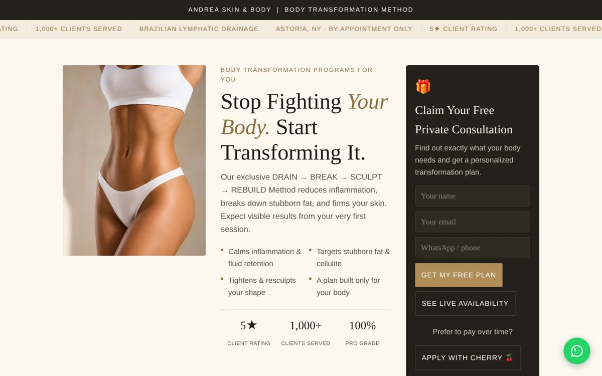 Landing de Andrea Skin & Body